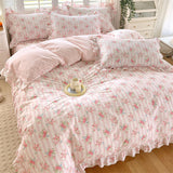Yeknu Pink Color Duvet Cover with Ruffles 100%Cotton Flower Printed housse de couette for Girls Pure Cotton Bed Cover King