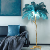 Yeknu Nordic Luxury Ostrich Feather LED Floor Lamps Modern Gold Resin Living Room Home Decor Lampara De Pie Salon Chevet Indoor Lights