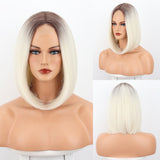 Yeknu Short Golden Straight Bob Wigs Natural Synthetic Hair for Women Daily Cosplay Heat Resistant Fiber Wigs