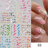 Yeknu 12 pattern/sheet Colorful French Nail Stickers Manicure Rainbow Wave Summer Neon Geometric Lines Water Nail Decals Set