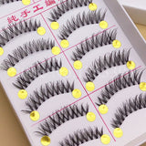 Yeknu Stems Fake Eyelashes Naturally 1 Box 10 Pairs Nude Makeup Natural Cross False Eyelashes Natural False Eyelashes Tool Makeup