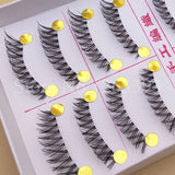 Yeknu Stems Fake Eyelashes Naturally 1 Box 10 Pairs Nude Makeup Natural Cross False Eyelashes Natural False Eyelashes Tool Makeup
