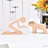 Yeknu Family Puppy Wood Dog Craft Figurine Desktop Table Ornament Carving Model Home Office Decoration Pet Sculpture for Dog Lovers