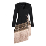 Yeknu Loose Fit Spliced Contrast Color Tassel Belt Jacket New V-neck Long Sleeve Women Coat Fashion Autumn Winter