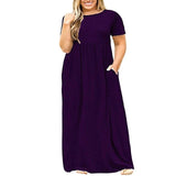 Yeknu  dress women summer large size short sleeve print wear-resistant long dress plus size fat MM women clothing maxi dress