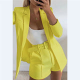 Yeknu Fashion Womens Candy Colour Basic Blazer Coat +Pants Slim Suit Jacket Blazer Set