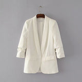 Yeknu White Blazer Women Suits Spring Summer Three Quarter Sleeve Thin Jacket Leisure Pink Blazer