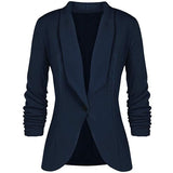 Yeknu Office Lady Blazers Coat Solid Long Sleeves Cardigan Button Casual Suit Navy Blue Draped Slim Cotton Women Blazer Jacket