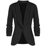 Yeknu Office Lady Blazers Coat Solid Long Sleeves Cardigan Button Casual Suit Navy Blue Draped Slim Cotton Women Blazer Jacket