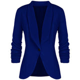 Yeknu Office Lady Blazers Coat Solid Long Sleeves Cardigan Button Casual Suit Navy Blue Draped Slim Cotton Women Blazer Jacket