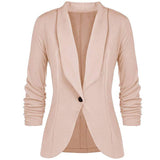 Yeknu Office Lady Blazers Coat Solid Long Sleeves Cardigan Button Casual Suit Navy Blue Draped Slim Cotton Women Blazer Jacket