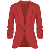 Yeknu Office Lady Blazers Coat Solid Long Sleeves Cardigan Button Casual Suit Navy Blue Draped Slim Cotton Women Blazer Jacket