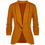 Yeknu Office Lady Blazers Coat Solid Long Sleeves Cardigan Button Casual Suit Navy Blue Draped Slim Cotton Women Blazer Jacket