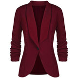 Yeknu Office Lady Blazers Coat Solid Long Sleeves Cardigan Button Casual Suit Navy Blue Draped Slim Cotton Women Blazer Jacket