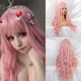 Yeknu  Long Wavy Synthetic Wigs Ombre Black Pink Wigs for Women Cosplay Natural Middle Part Hair Wig High Temperature Fiber
