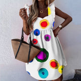 Yeknu Elegant Butterfly Sleeve Ruffle Mini Dress Casual Square Collar Print Party Dress Women Summer Loose Pocket Beach Dress Vestidos