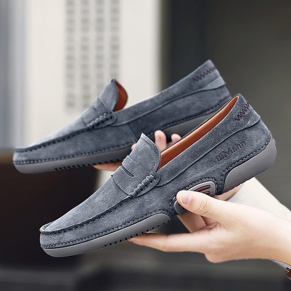 Yeknu Men Moccasin Loafers slip on Casual Genuine Leather Driving Shoe