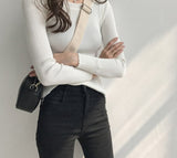 Yeknu Round Neck Rib Knittd Sweater Women Elastic Force Basic Slim Sweater Female Long Sleeve Jumpers Korean Fashion