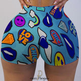 Yeknu Fashion New Summer Women Breathable Biker Shorts Chic Snickers Print Sexy Beach Cute Sports Fitness Booty Skinny Shorts