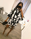 Yeknu ChocoMist Dresses Casual Loose Letter Print Midi Dress HT6028
