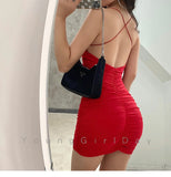 Yeknu Cross Backless Sexy Dress Erotic Clothing Summer Woman Dresses New Tight Dress Sling Bag Hip Mini Dress Y2k Aesthetic 2000s