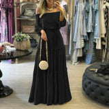 Yeknu Fashion Off Shoulder Vestidos Female Lace Up Belted Dresses Beach Holiday Ruffle Robe Womens Bohemian Long Maxi Dress