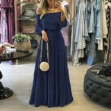 Yeknu Fashion Off Shoulder Vestidos Female Lace Up Belted Dresses Beach Holiday Ruffle Robe Womens Bohemian Long Maxi Dress