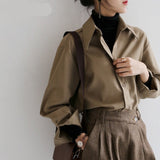 Yeknu Coffee Blouse Women Spring Autumn Casual Solid Color Long Sleeve Shirt Women Korean Loose Shirt OL Style Workwear Plus Size S-XL