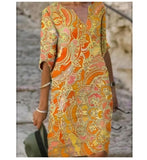 Yeknu Spring Women Loose Vintage Ruffles Befree Dress Large Big Printed Line Summer Boho Casual Party Elegant Dresses Plus Sizes