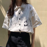 Yeknu Blouses Women Japan Style Harajuku Simple Short Sleeve Summer Womens Chic Tops Retro All-match Pockets Trendy Girls Shirts New