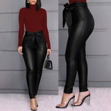 Yeknu Spring Women Pu Leather Pants Black Sexy Stretch Bodycon Trousers High Waist Long Casual Pencil S-3XL Winter