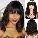 Yeknu Short Brown Wig Synthetic Wigs with Bangs for Women Purple Water Wave Natural Bob Wigs Heat Resistant False Hair