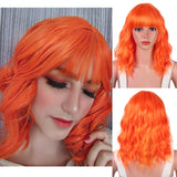 Yeknu Short Brown Wig Synthetic Wigs with Bangs for Women Purple Water Wave Natural Bob Wigs Heat Resistant False Hair