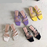 Yeknu New Summer Slippers Low Heels Slides Female Peep Toe Square Heel Slipper Brand Sandals Women Slipper Big Size 41 Flip Flops