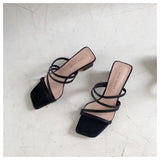 Yeknu New Summer Slippers Low Heels Slides Female Peep Toe Square Heel Slipper Brand Sandals Women Slipper Big Size 41 Flip Flops