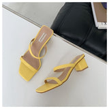 Yeknu New Summer Slippers Low Heels Slides Female Peep Toe Square Heel Slipper Brand Sandals Women Slipper Big Size 41 Flip Flops