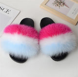Yeknu Hot Sale Summer Women Fox Fur Slippers Furry Slippers Designer Fur Slides Girls Black Fur Slides Gorgeous Big Fur Slides Sandal