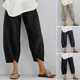 Yeknu men's Vintage Harem Pants Casual Solid Color Elastic Waist Linen Wide Leg Trousers Summer Plus Size Loose Pants