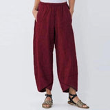 Yeknu men's Vintage Harem Pants Casual Solid Color Elastic Waist Linen Wide Leg Trousers Summer Plus Size Loose Pants