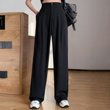 Yeknu Summer Loose Casual Trousers For Women High Waist Maxi Wide Leg Pants Female Elegant Fashion Clothes New