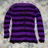 Yeknu Plus Size Punk Gothic Long Unisex Sweater Dress Cool Hollow Out Hole Broken Jumper Loose Rock Thin Sweter Women Man Striped
