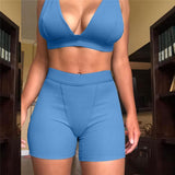 Yeknu 2PCS/Set Sexy Women Sleeveless Strap Bra Bustiers Tank Vest Crop Tops High Waist Shorts Pants Trousers Tracksuit Summer