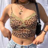 Yeknu Y2K Crop Tops Women Summer Corset Tank Top For GIrls Sexy E-girl Style Spaghetti Strap with Lace Clothes Basic Stretch Cami