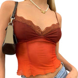 Yeknu Y2K Crop Tops Women Summer Corset Tank Top For GIrls Sexy E-girl Style Spaghetti Strap with Lace Clothes Basic Stretch Cami