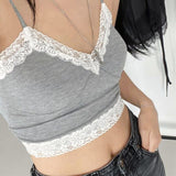 Yeknu Y2K Crop Tops Women Summer Corset Tank Top For GIrls Sexy E-girl Style Spaghetti Strap with Lace Clothes Basic Stretch Cami