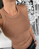 Yeknu Ribbed  Women Tank Top Plus Size Elastic Sexy Summer Tank Tops Solid O Neck Off Shouled Casual White Tank Tops