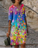 Yeknu Spring Women Loose Vintage Ruffles Befree Dress Large Big Printed Line Summer Boho Casual Party Elegant Dresses Plus Sizes