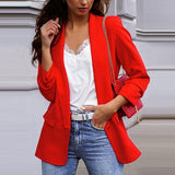 Yeknu New Women Autumn Blazer Jacket Fashion Basic Blazer Casual Solid Button Long Sleeve Work Suit Coat Office Lady Elegant Blazers