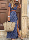 Yeknu Summer Boho Long Dress Women Casual 7 Colors Printed V Neck Tunic Party Dresses Female Elegant High Slit Beach Robe Dress