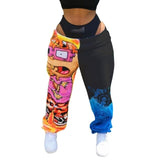 Yeknu Women Pants Loose Sports Casual Pants Comics Printed patchwork Joggers Pants Hip Hop Casual Trousers